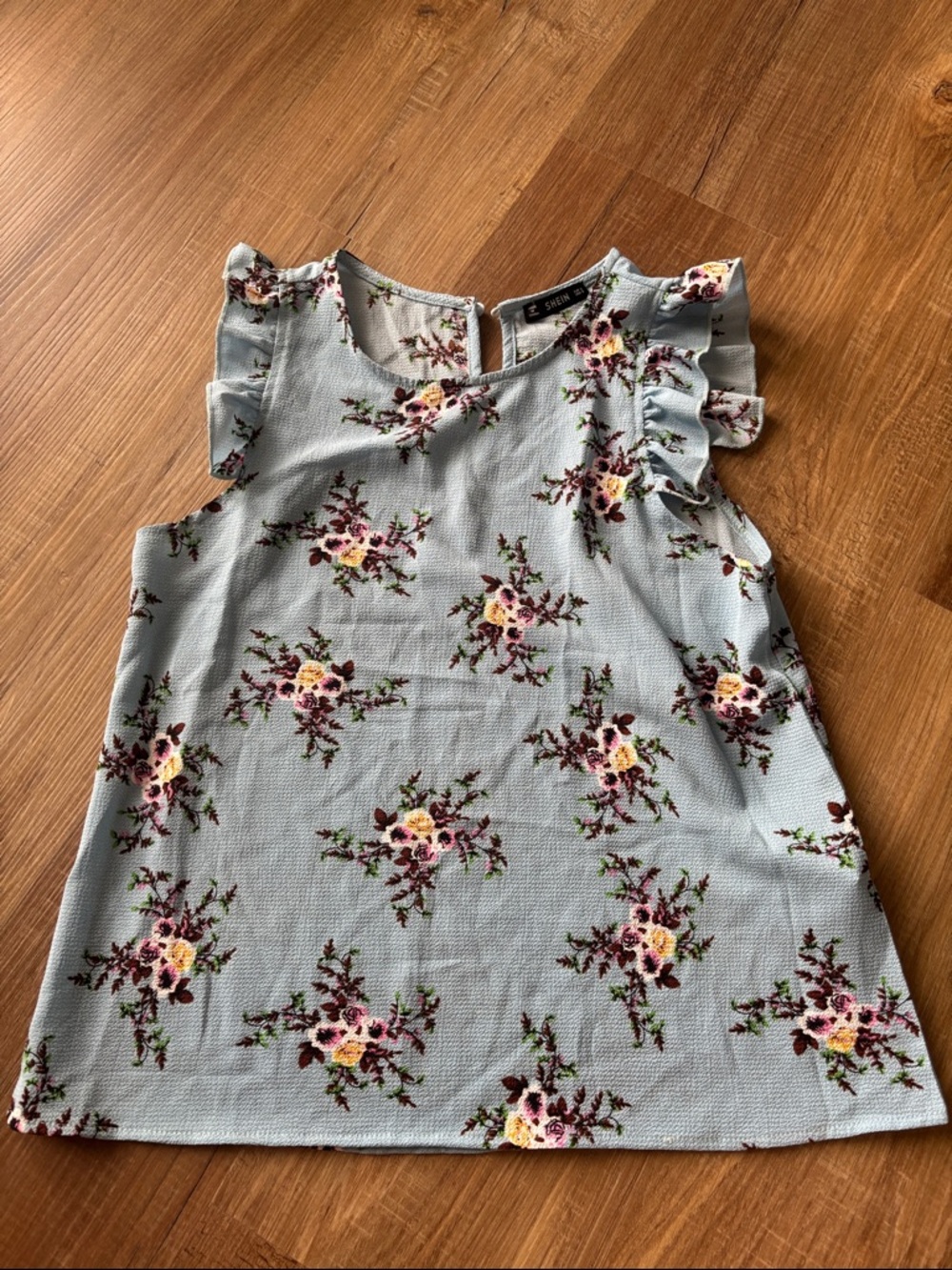 SHEIN Light Blue Floral Embroidered Top